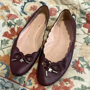 Kate Spade Plum Leather Flats with Bow